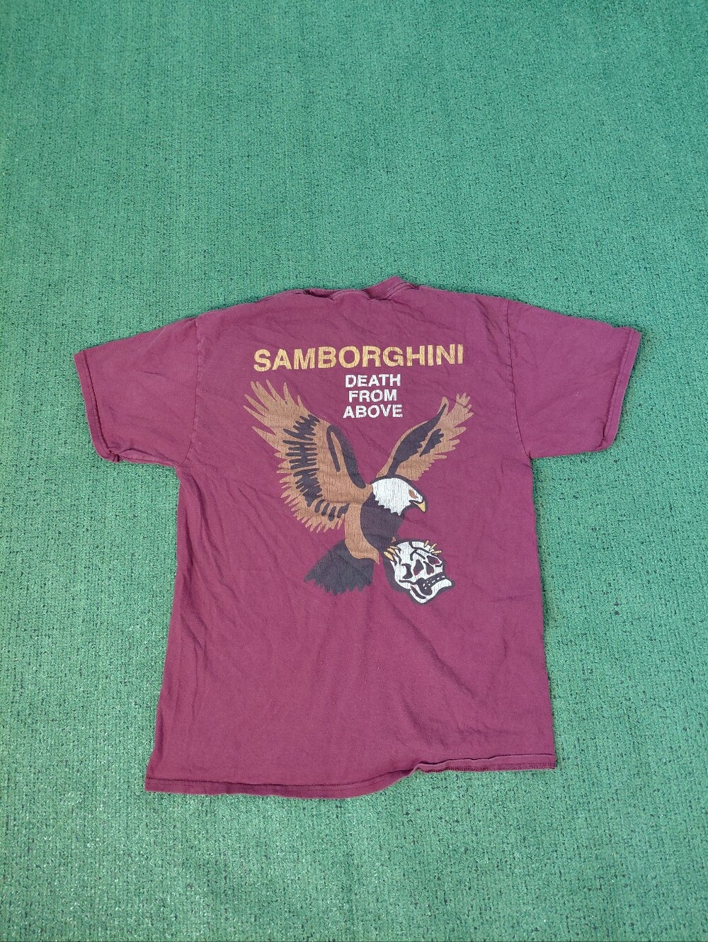 Samborghini "Death From Above" Skull Eagle Streetwear Burgundy T Shirt Sz Medium